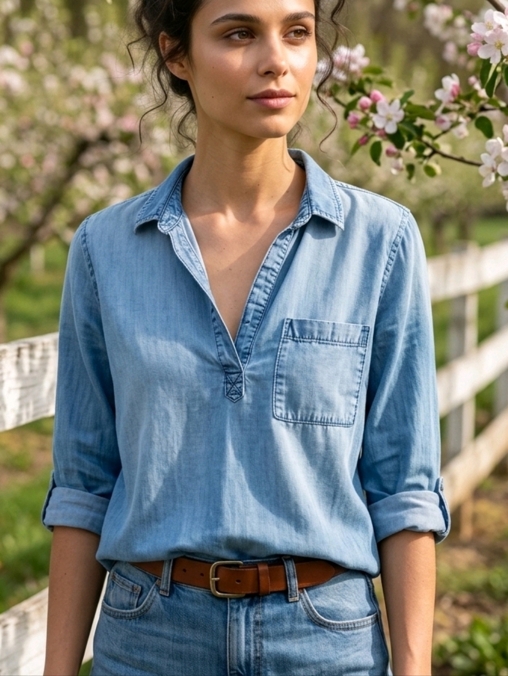 Cloth & Stone Light Blue Denim Pullover Shirt